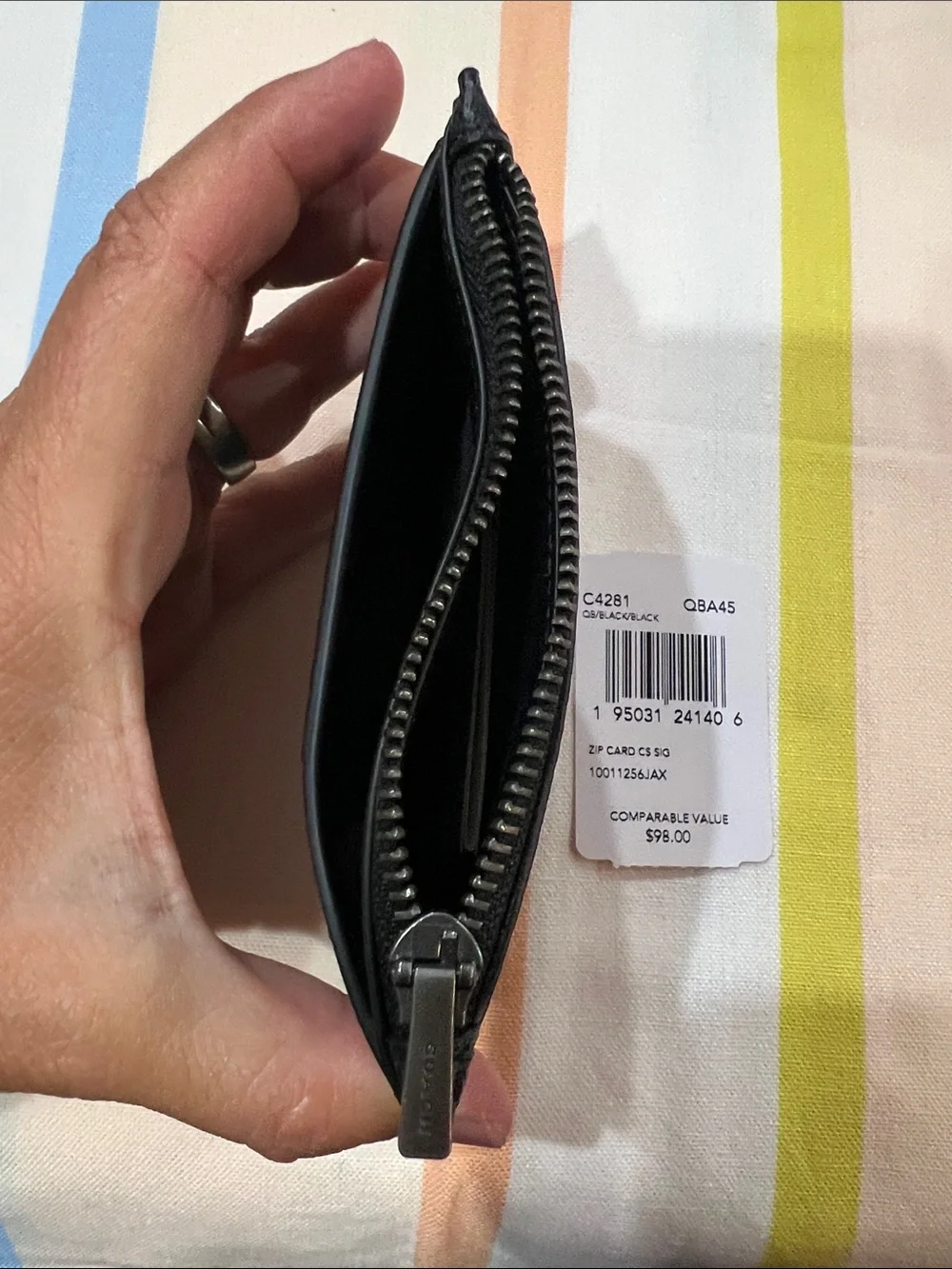 Coach Black Leather Zip Card Case with Multiple Card Slots